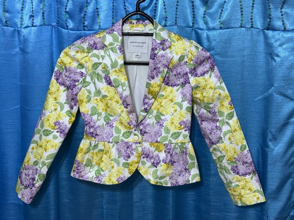 Janie & Jack Yellow Purple Floral Blazer Jacket Little Girls Size 8